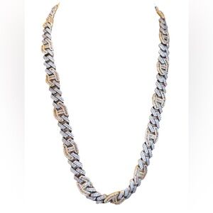 Dazzling Two-Tone Mens Necklace Cuban Link Iced Out